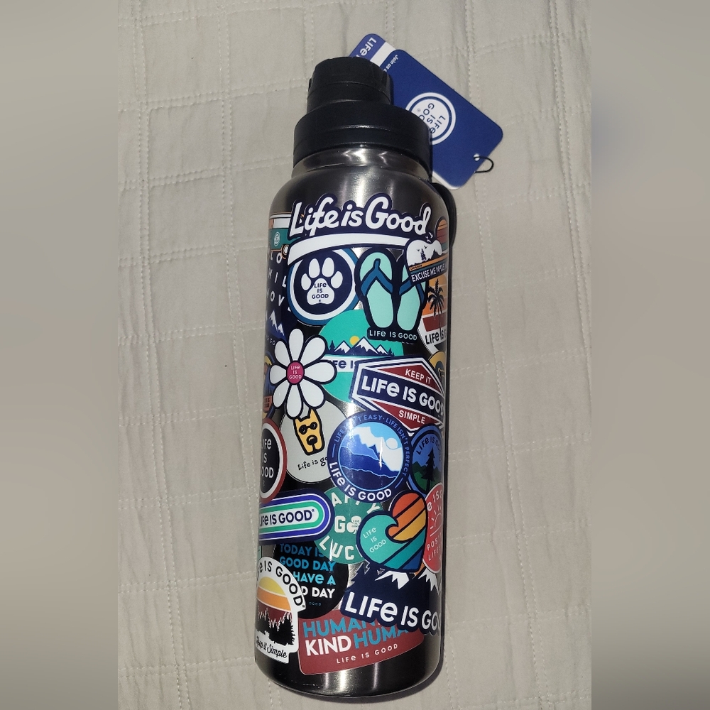 Life Is Good Stainless Steel Multi-Sticker Water Bottle
